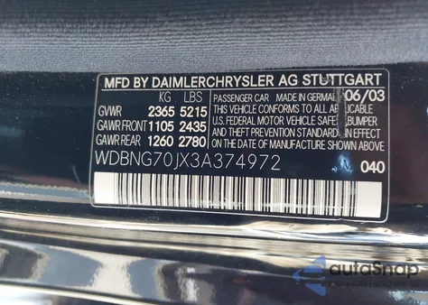 2003 Mercedes-Benz S 430 из США, поврежденный, VIN WDBNG70JX3A374972